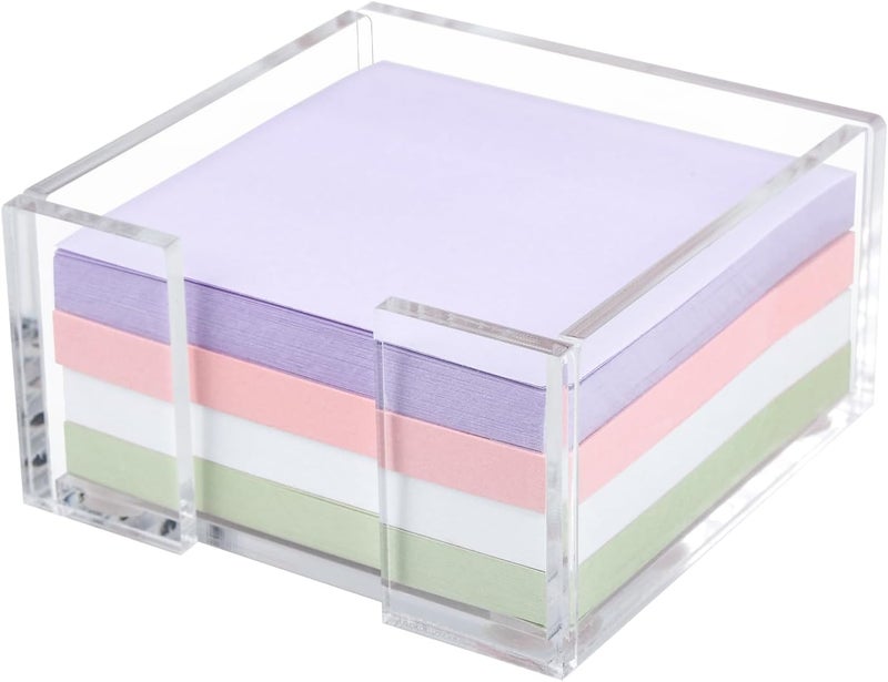 Tecreddy Acrylic Sticky Note Holder, 3 x 3 Crystal Clear Acrylic Notepad Holder Sticky Note Dispenser for Dorm Room and Office Desk Organizer - Image 1